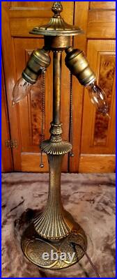 Slag Glass Antique Table Lamp With Delicate Filigree