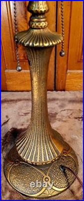 Slag Glass Antique Table Lamp With Delicate Filigree