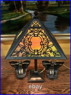 Slag Glass Antique Vintage Arts Crafts Victorian Lamp Bradley Hubbard Handel Era