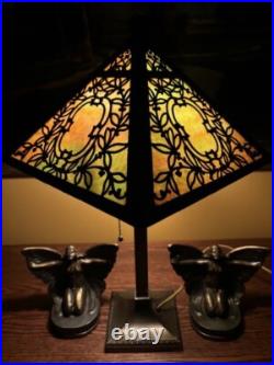 Slag Glass Antique Vintage Arts Crafts Victorian Lamp Bradley Hubbard Handel Era