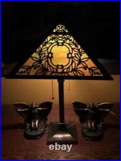 Slag Glass Antique Vintage Arts Crafts Victorian Lamp Bradley Hubbard Handel Era
