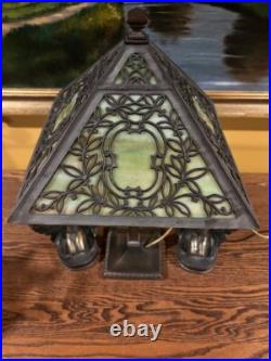 Slag Glass Antique Vintage Arts Crafts Victorian Lamp Bradley Hubbard Handel Era