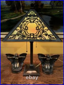 Slag Glass Antique Vintage Arts Crafts Victorian Lamp Bradley Hubbard Handel Era