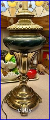 Slag Glass Floral Shade with Vintage 60's Stiffel Solid Brass Base Lamp 30