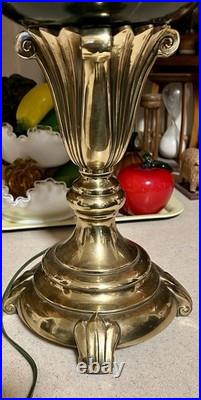 Slag Glass Floral Shade with Vintage 60's Stiffel Solid Brass Base Lamp 30