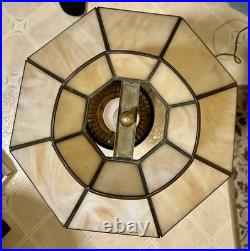 Slag Glass Floral Shade with Vintage 60's Stiffel Solid Brass Base Lamp 30