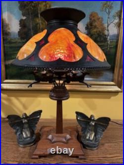 Slag Glass Folk Art Deco Arts Crafts Antique Lamp Bradley Hubbard Era Handel Era