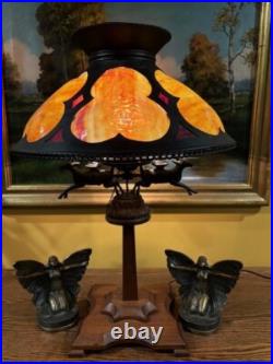 Slag Glass Folk Art Deco Arts Crafts Antique Lamp Bradley Hubbard Era Handel Era