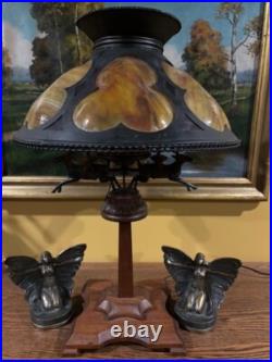 Slag Glass Folk Art Deco Arts Crafts Antique Lamp Bradley Hubbard Era Handel Era