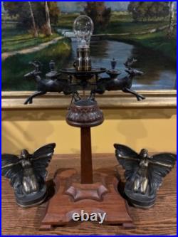 Slag Glass Folk Art Deco Arts Crafts Antique Lamp Bradley Hubbard Era Handel Era