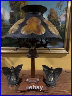 Slag Glass Folk Art Deco Arts Crafts Antique Lamp Bradley Hubbard Era Handel Era