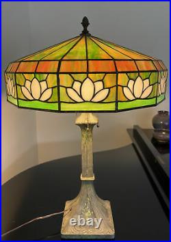 Slag Glass Lamp 29 Bradley Hubbard Arts Crafts Antique Water Lily