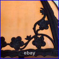 Slag Glass Lamp 6 Panel Overlay Bronzed Grapevine Fluted Base Royal Art Glass Co