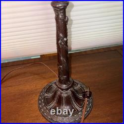 Slag Glass Lamp 6 Panel Overlay Bronzed Grapevine Fluted Base Royal Art Glass Co
