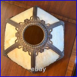 Slag Glass Lamp 6 Panel Overlay Bronzed Grapevine Fluted Base Royal Art Glass Co