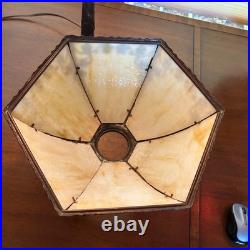 Slag Glass Lamp 6 Panel Overlay Bronzed Grapevine Fluted Base Royal Art Glass Co