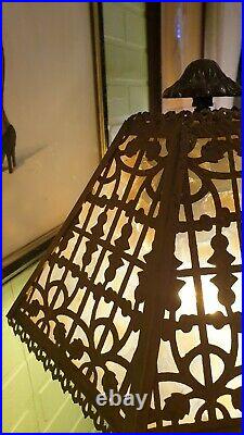Slag Glass Lamp Bradley & Hubbard/D&K Style Antique Vintage Bronze Lamp