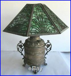Slag Glass Lamp Bradley & Hubbard Style Antique Vintage Oil Lamp