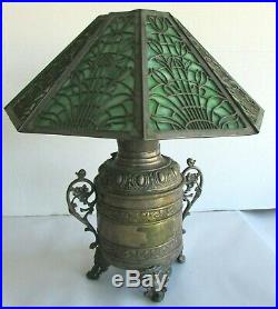 Slag Glass Lamp Bradley & Hubbard Style Antique Vintage Oil Lamp