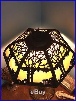 Slag Glass Lamp Bronze Tree Art Unmarked