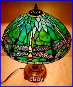 Slag Glass Multi Color Tiffany Style Dragonfly Table Lamp