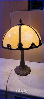 Slag Table Lamp Caramel Stain Glass 6 Panel Lamp