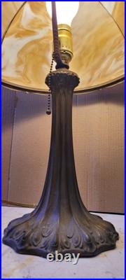 Slag Table Lamp Caramel Stain Glass 6 Panel Lamp