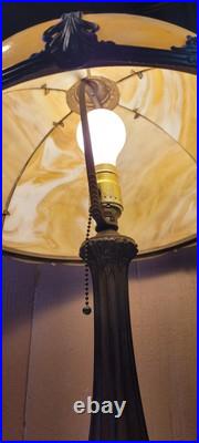 Slag Table Lamp Caramel Stain Glass 6 Panel Lamp