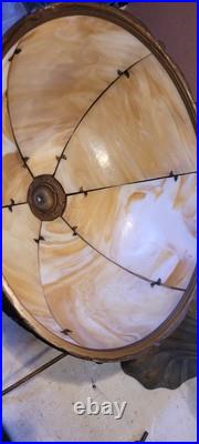 Slag Table Lamp Caramel Stain Glass 6 Panel Lamp
