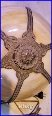 Slag Table Lamp Caramel Stain Glass 6 Panel Lamp