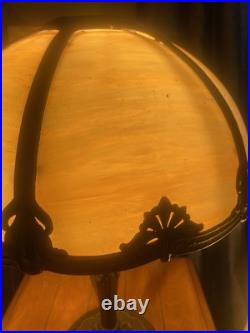 Slag Table Lamp Caramel Stain Glass 6 Panel Lamp Ornate Nouveau 22Antique-VTG