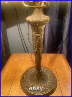 Slag Table Lamp Caramel Stain Glass 6 Panel Lamp Ornate Nouveau 22Antique-VTG