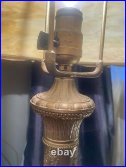 Slag Table Lamp Caramel Stain Glass 6 Panel Lamp Ornate Nouveau 22Antique-VTG