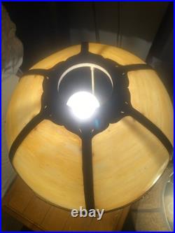 Slag Table Lamp Caramel Stain Glass 6 Panel Lamp Ornate Nouveau 22Antique-VTG