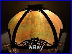 Slag glass arts crafts antique mission handel bradley hubbard era lamp nr