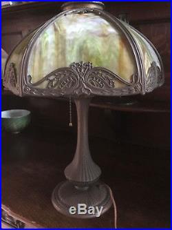 Slag glass arts crafts antique mission handel bradley hubbard era lamp nr