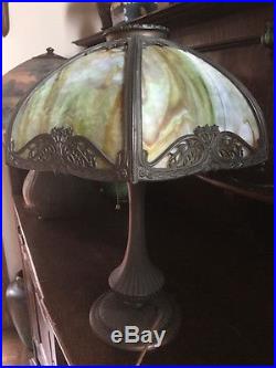 Slag glass arts crafts antique mission handel bradley hubbard era lamp nr