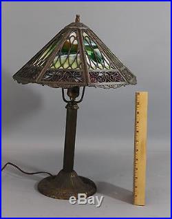 Small Antique BRADLEY & HUBBARD Arts & Crafts Green Slag Glass Table Lamp, NR