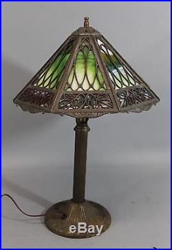 Small Antique BRADLEY & HUBBARD Arts & Crafts Green Slag Glass Table Lamp, NR