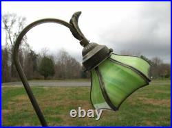 Small Antique Green Tiffany Style Stained Slag Glass Shade Gooseneck Desk Lamp