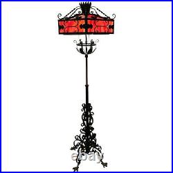 Spanish Revival Wrought Iron Slag Glass Torchiere Lamp