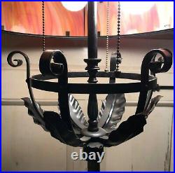Spanish Revival Wrought Iron Slag Glass Torchiere Lamp
