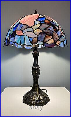 Stained Glass 21 Tiffany Style Table Lamp Blue Pink Purple Leaded Top Dent Note Stained Glass 21 Tiffany Style Table Lamp Blue Pink Purple Leaded Top Dent Note