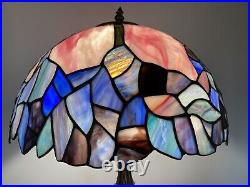 Stained Glass 21 Tiffany Style Table Lamp Blue Pink Purple Leaded Top Dent Note Stained Glass 21 Tiffany Style Table Lamp Blue Pink Purple Leaded Top Dent Note