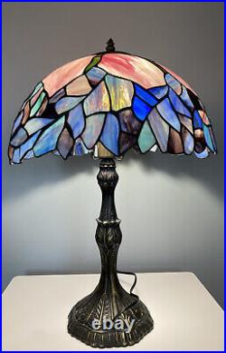 Stained Glass 21 Tiffany Style Table Lamp Blue Pink Purple Leaded Top Dent Note Stained Glass 21 Tiffany Style Table Lamp Blue Pink Purple Leaded Top Dent Note