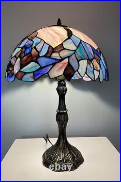 Stained Glass 21 Tiffany Style Table Lamp Blue Pink Purple Leaded Top Dent Note Stained Glass 21 Tiffany Style Table Lamp Blue Pink Purple Leaded Top Dent Note