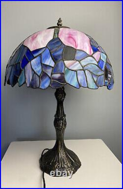 Stained Glass 21 Tiffany Style Table Lamp Blue Pink Purple Leaded Top Dent Note Stained Glass 21 Tiffany Style Table Lamp Blue Pink Purple Leaded Top Dent Note