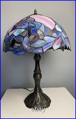 Stained Glass 21 Tiffany Style Table Lamp Blue Pink Purple Leaded Top Dent Note Stained Glass 21 Tiffany Style Table Lamp Blue Pink Purple Leaded Top Dent Note