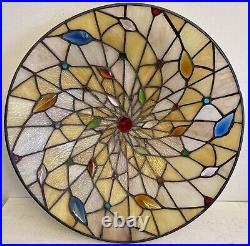 Stained Glass Lamp Shade 16x3.5 Tiffany Style Slag Pinwheel Swirl Design EUC