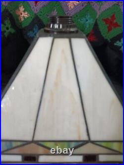 Stained Slag Glass Lamp Mission Frank Lloyd Wright Style Shade 10.5x10.5x6.5